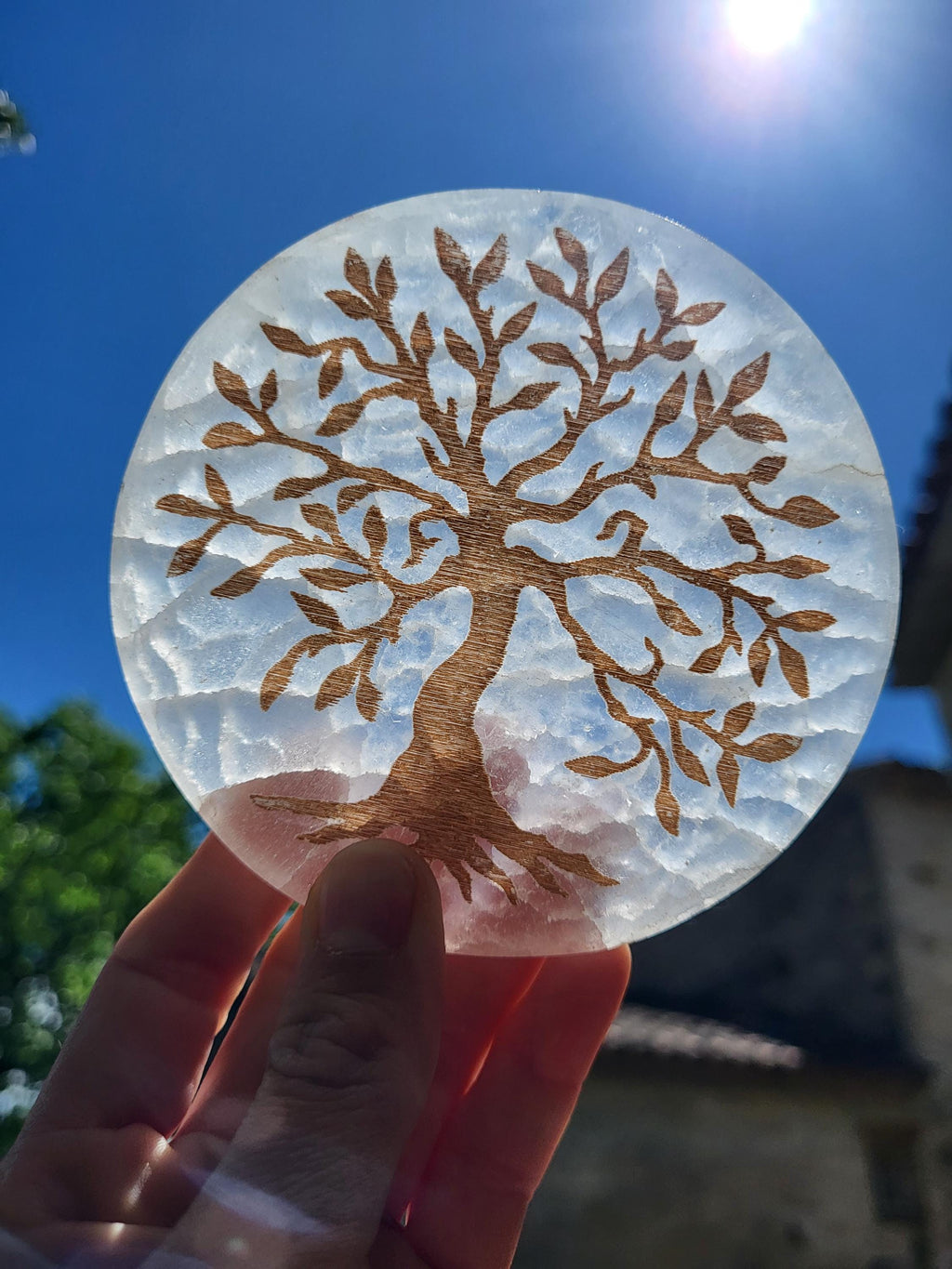 Palet de sélénite arbre de vie doré, plaque de charge en sélénite, plaque de charge en cristal pour la purification des bijoux et minéraux