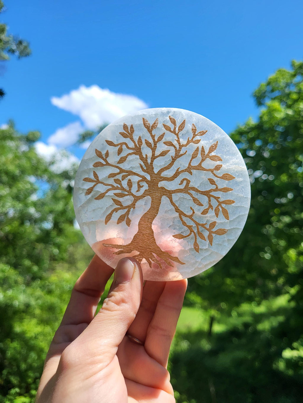 Palet de sélénite arbre de vie doré, plaque de charge en sélénite, plaque de charge en cristal pour la purification des bijoux et minéraux