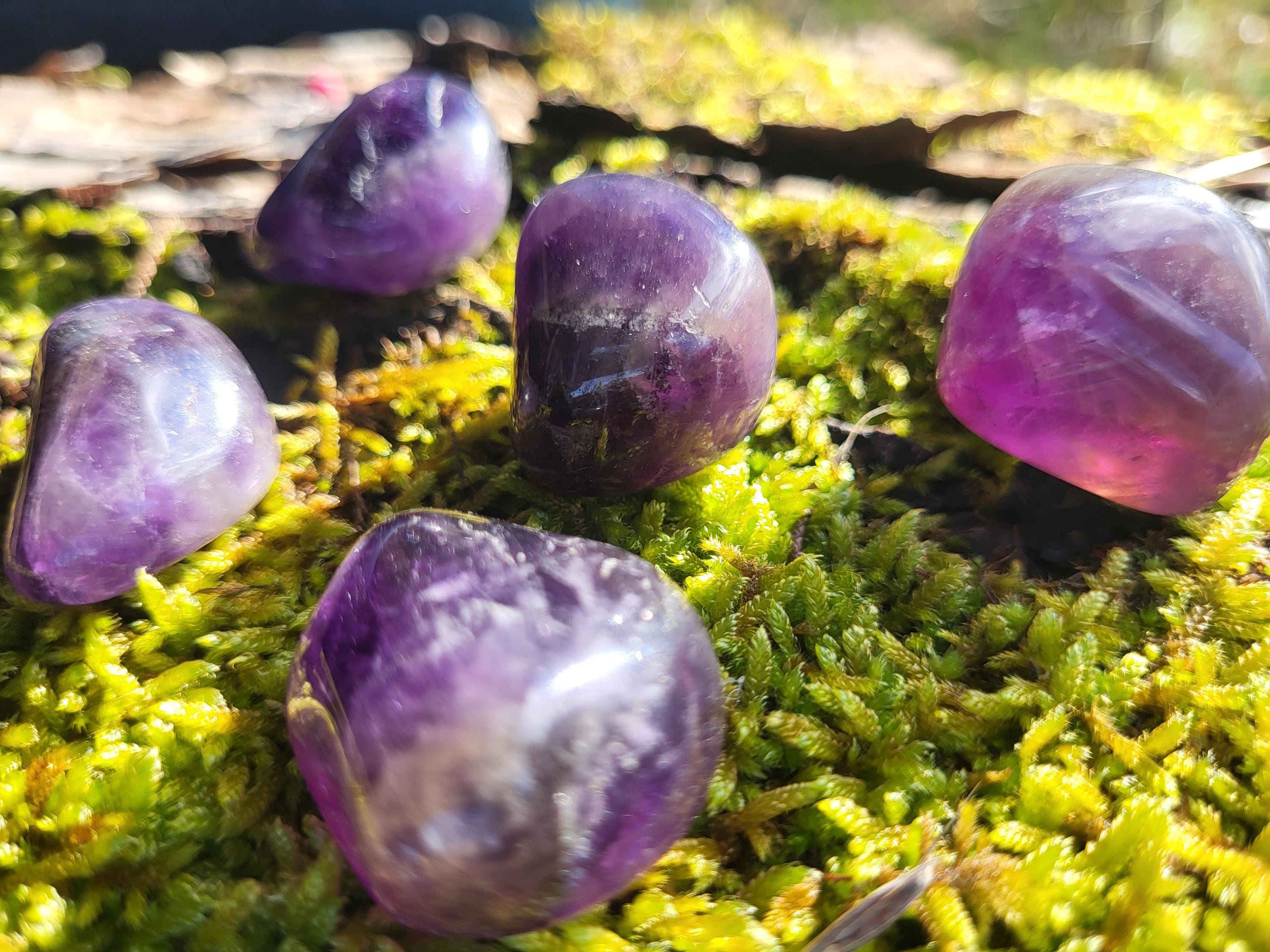 Pierres roulées d'améthyste, pierres naturelles, minéraux et cristaux pour lithothérapie, collection et décoration.