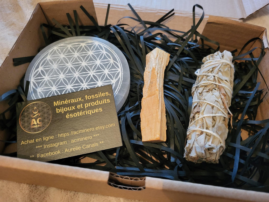 Palet de sélénite fleur de vie, Plaque de sélénite en fleur de vie pour purifier et recharger vos cristaux minéraux, géométrie sacrée