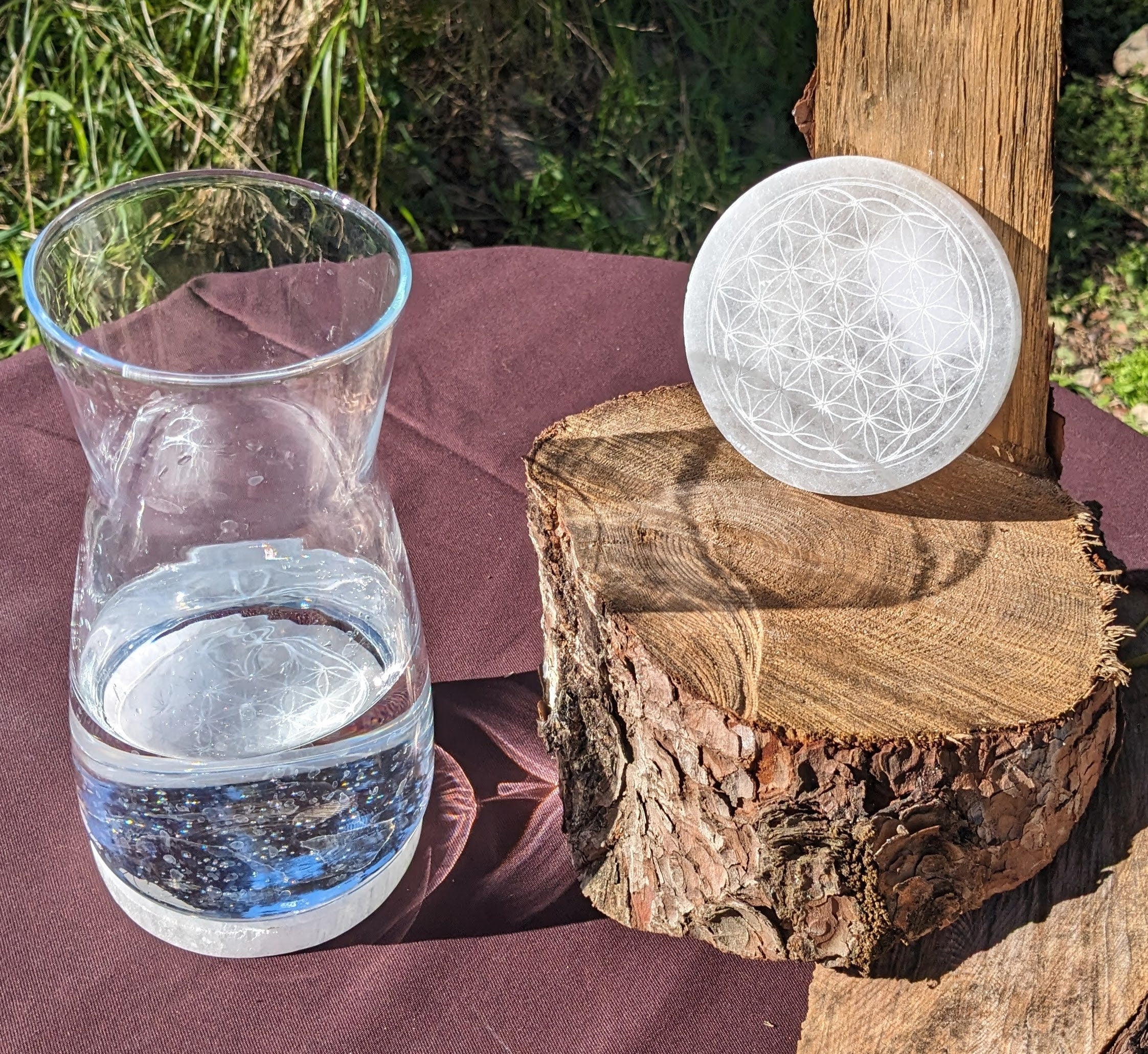 Palet de sélénite fleur de vie, Plaque de sélénite en fleur de vie pour purifier et recharger vos cristaux minéraux, géométrie sacrée