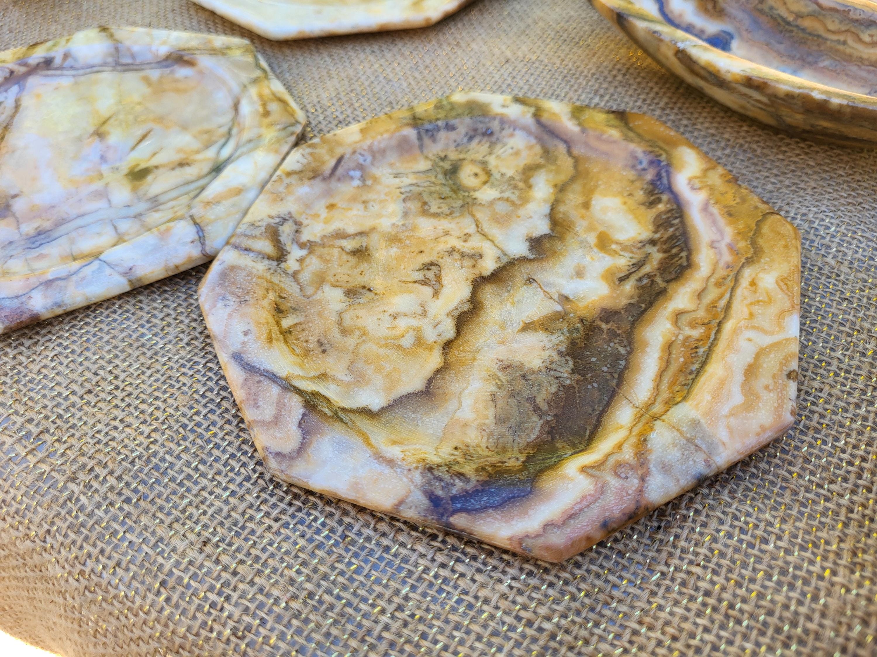 Assiette, plat original de granit fossile avec Ammonites et Orthocéras, objet de collection et de décoration pour la maison et table de noël