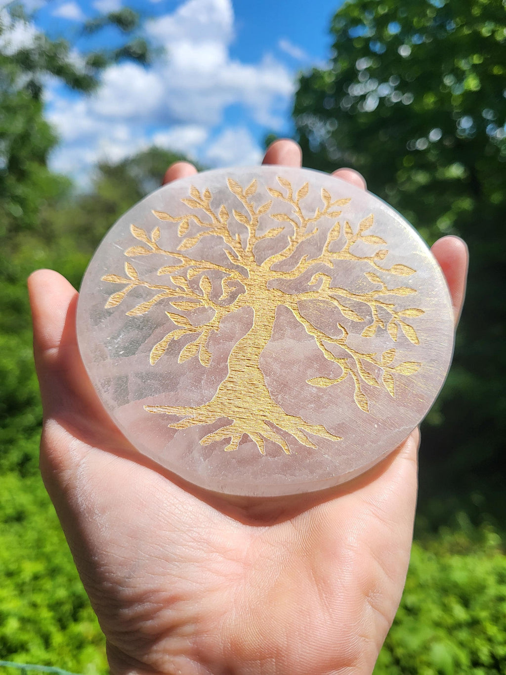 Palet de sélénite arbre de vie doré, plaque de charge en sélénite, plaque de charge en cristal pour la purification des bijoux et minéraux