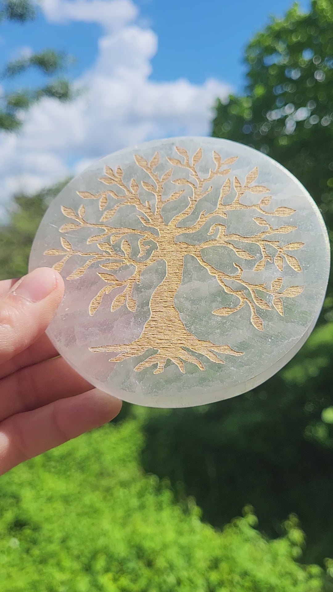 Palet de sélénite arbre de vie doré, plaque de charge en sélénite, plaque de charge en cristal pour la purification des bijoux et minéraux