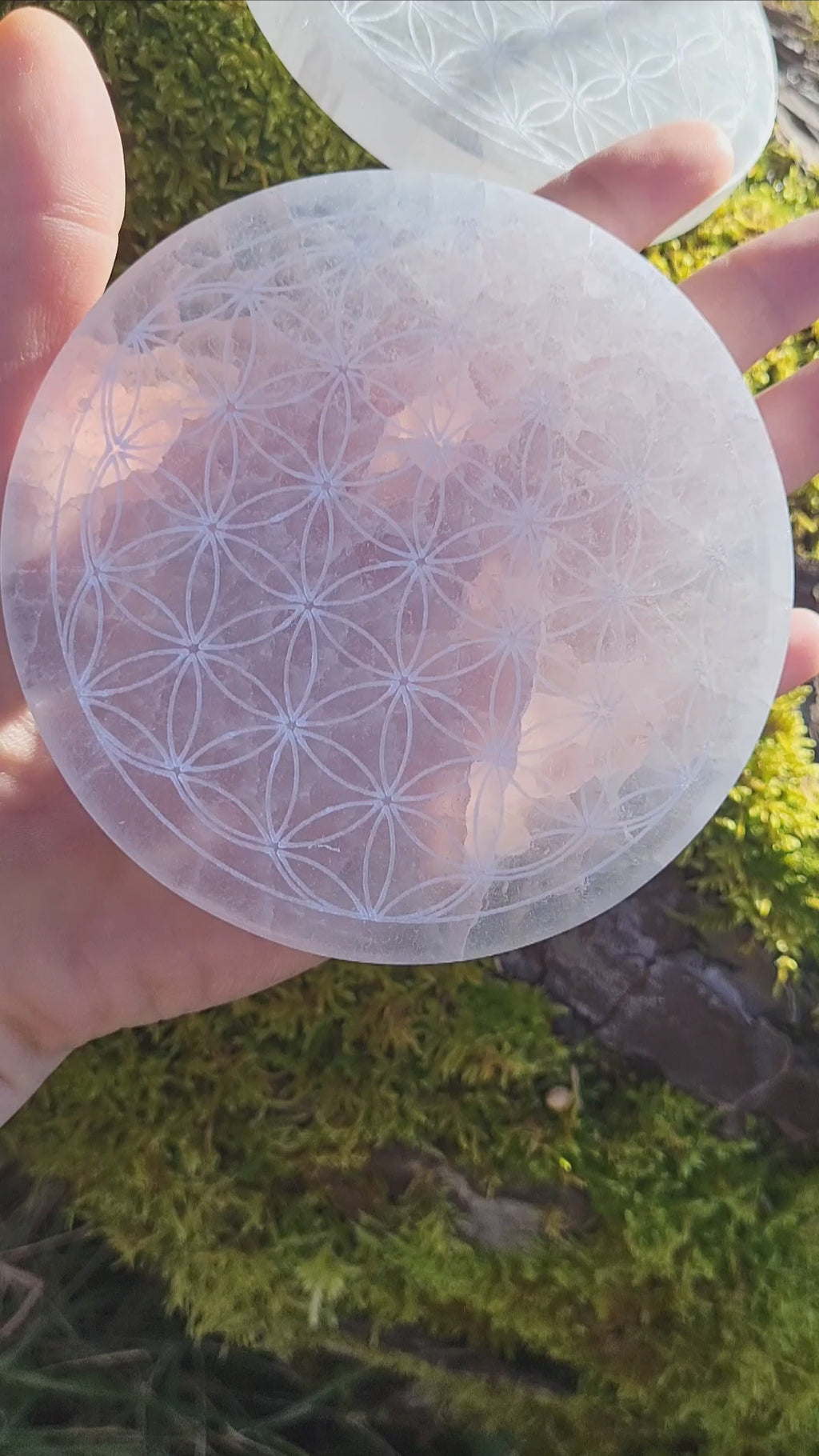 Palet de sélénite fleur de vie, Plaque de sélénite en fleur de vie pour purifier et recharger vos cristaux minéraux, géométrie sacrée